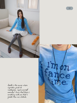 ブルーレタリングラウンドロングスリーブTシャツ