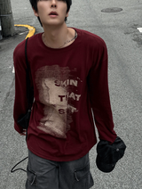 シークレットプリンティング長袖ルーズフィットTシャツ