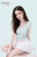 ミントピンク レイヤード ショートスリーブTシャツ