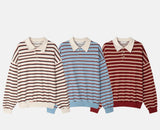 Sweat collar striped sweatshirt