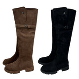 Winter folding dumble suede buckle belt knee high long boots (2 colors)