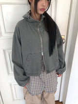 Peon Pigment-Washed Two-Way Crop Hoodie Zip-Up