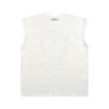 [UNISEX] WORLD PEACE オーバーサイズローエッジスリーブレスTシャツ（ホワイト）