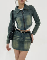 Beto Washing Cut Crop Denim Set Jacket