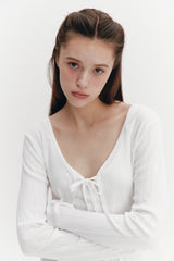 Ribbon Punching Cardigan Ivory