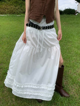 Rustic Pure Frill Slit Maxi Long Skirt (2 colors)