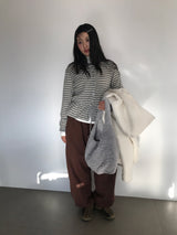 Fleece Stripe Frill Cardigan (4 Colors)