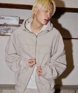 SOO APPLIQUER BALLOON HOOD ZIP-UP_BEIGE GRAY