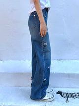 DAISY EMBROIDERED BLUE DENIM PANTS code 25000