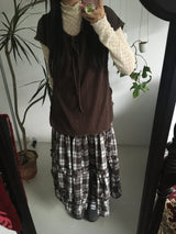 frill checkered long skirt
