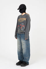 モーターサイクルヴィンテージクロップ長袖Tシャツ