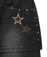 W STAR APPLIQUE LAYERED SKIRT DENIM PANTS(CV2GFFD111A)