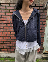 Linef Lace Summer Semi-Crop Hood Zip-Up