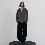 Layered 2-way Zip Hood Zip-up - CHARCOAL