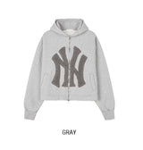 [Lining brushed] Curie New York Patch Damage Hood Zip-up
