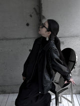 loose fit basic leather jacket