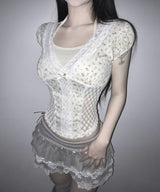 floral puff lace tee (3colors)