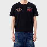 Slub Henley-Neck Cropped T-Shirt Union Jack Black