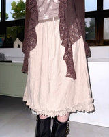 (2color) Line Flower Ruffle Hem Skirt