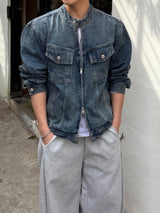 With denim biker jacket