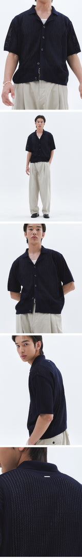 ウォッシャブルクルーズメッシュカーディガンニット_Navy
