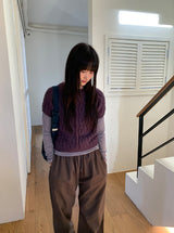 ベルタリーカラーラウンド長袖Tシャツ