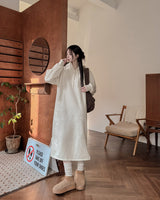 Hooded fleece long one-piece