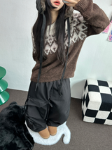 フリース❤ストリング🎀リボンカーゴナイロンポケットパンツ🖤🎀2カラー