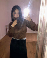 Tmin Ribbed-hem Buckle High-neck Fur-lined Short Mustang Jacket