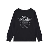 バタフライシグネチャー長袖トップ_ブラックシルバー
