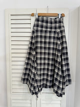 Black Checkered Unbalanced Long Skirt