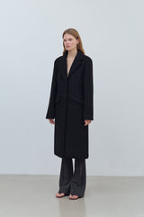 SIDE CUT OUT SINGLE WOOL COAT - BLACK