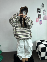 ピーチフリース🍑 オーバーヒップカーゴロングパンツ 💚🤍🖤3COLOR
