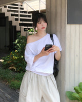 Witty Off-shoulder Short-sleeve Sweatshirt