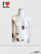 ブラーカートゥーンマッシュラウンドロングスリーブTシャツ