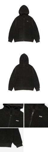 25SS SOLIED KNIT HOODIE ZIP UP BLACK