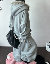 バルーンメイセットアップアベイラブルフリースプリンティドタトゥーエンブロイダリークロップジップアップ 🩶✨ 2 COLOR
