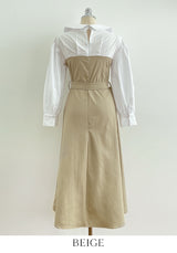 Muel Shirt Color Matching Layered Trench One Piece