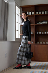 CHECK SLIT LONG SKIRT GRAY