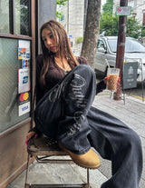 ホットフィクスレタリングアンバランスデニムパンツ