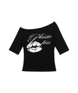 PLASTIC KISS ONE-SHOULDER TOP (BLACK) F26QB051