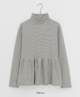 ホカム裏起毛ボーダーフリルタートルネックTシャツ
