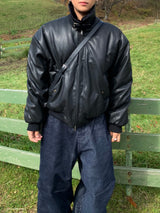 Black leather shirring padding