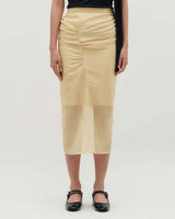 Sheer Shirring Slit Skirt _ YELLOW