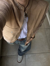Brick Suede Sleeve Knit Jacket 2C