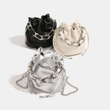 Silver woven chain bucket shoulder crossbody bag