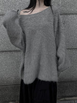 overfit mohair lips-neck knit (2color)