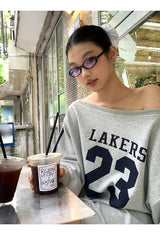 Number off-shoulder loose fit sweatshirt