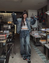 オーシャンウォッシングサイドカットデニムパンツ