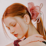 RIBBON TRIM SEE-THROUGH SCRUNCHIE (DEEP PINK)